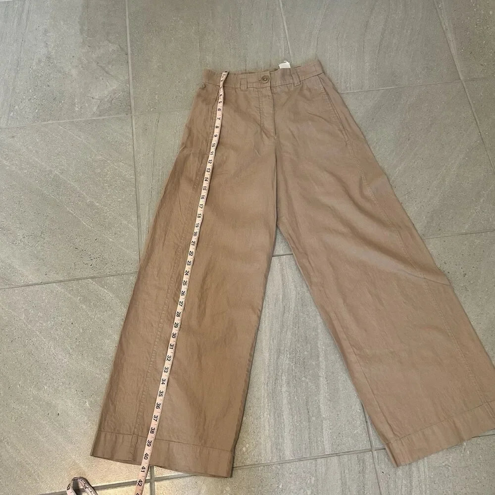 COS Women’s 100% Linen Brown Beige  Wide Leg Pants Size 2